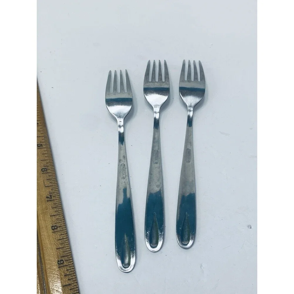 3 Vintage Oneida Gleason stainless steel  Flatware Dinner Forks 8”